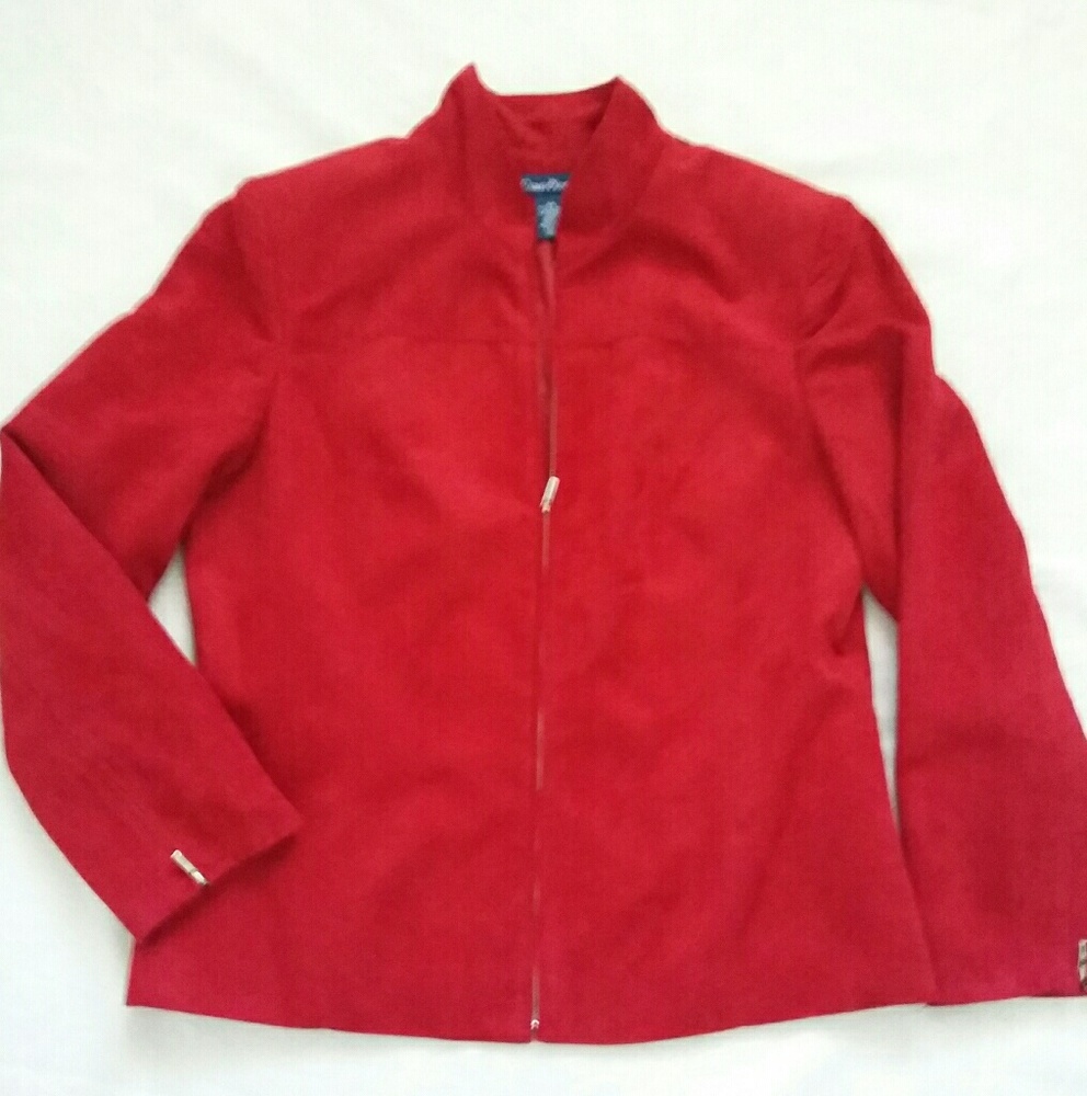 Sueded hot red moto biker jacket zip front